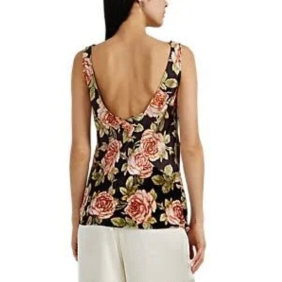 PACO Rabanne - Brown / Pink Multi Silk & Velvet Mixed Media Floral Rose V-Neck - Picture 4 of 14